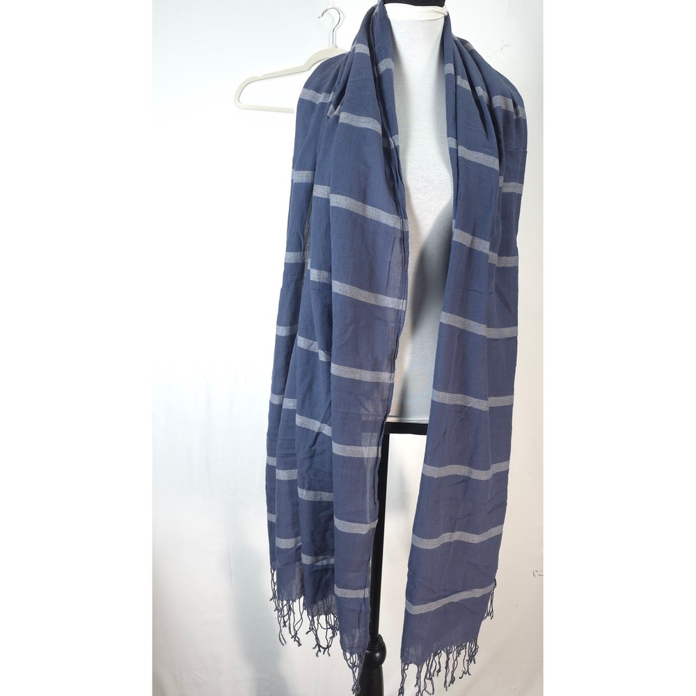 Abercrombie Scarf Women OS Striped Fringed Navy Blue Coastal Nautical Wrap 32x90